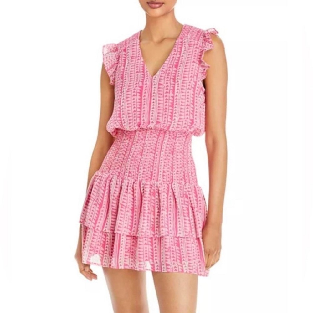 Aqua Pink Flutter Sleeve V-Neck Mini Sundress